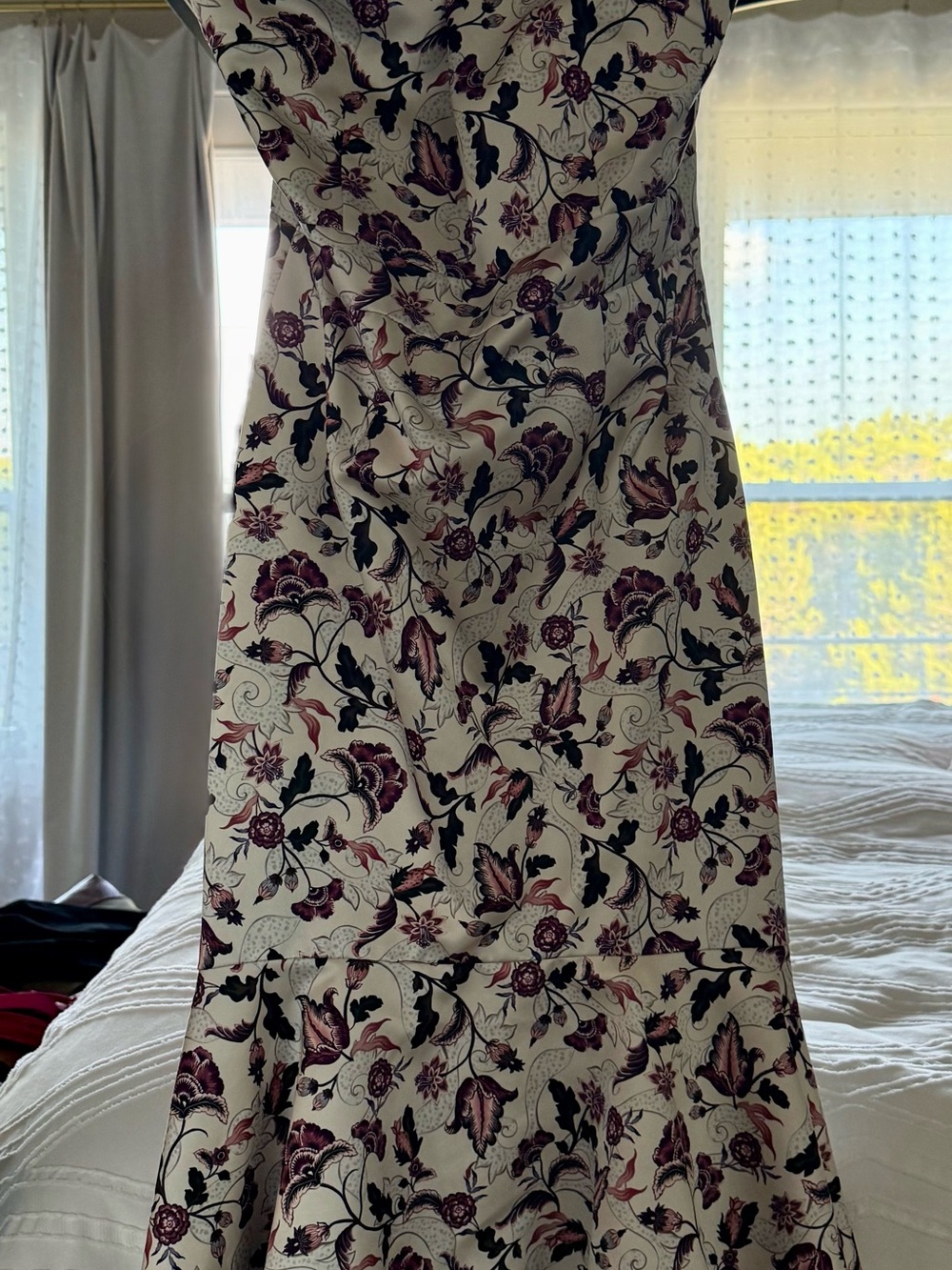 AMUR One-Shoulder Floral Midi Dress in Cream and Plum